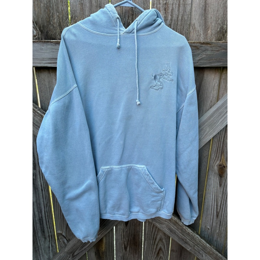 VTG Authentic Pigment Goofy Embroidered Hoodie Blue Pigment Dyed Ringspun Cotton